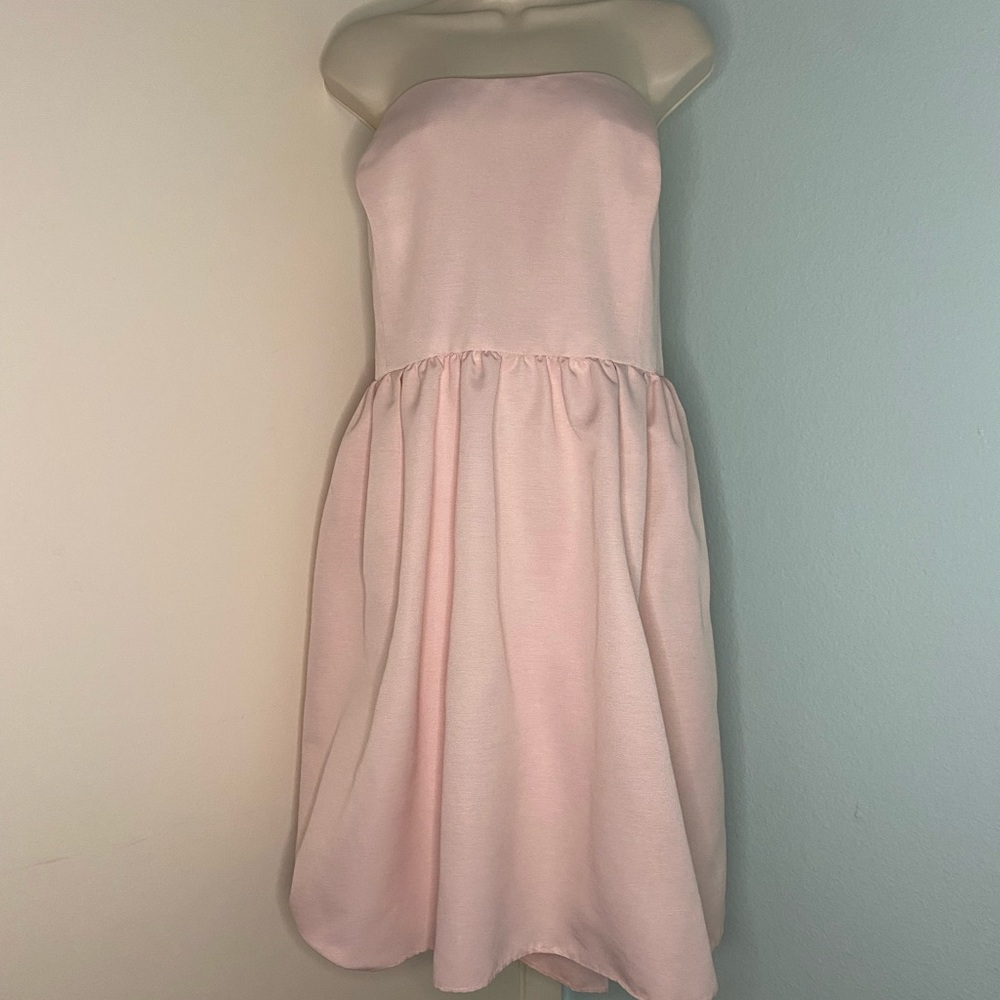 Pink David’s bridal strapless dress with full skirt